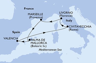 Visiting: Livorno, Marseille, Palma de Mallorca, Valencia