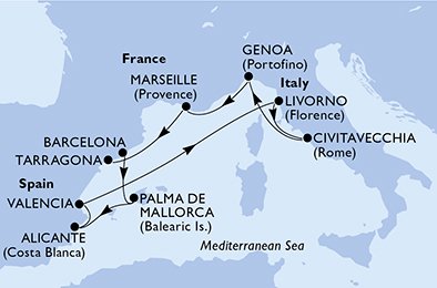 Visiting: Palma de Mallorca, Alicante, Valencia, Livorno,...