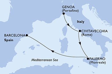 Visiting: Civitavecchia, Palermo, Barcelona