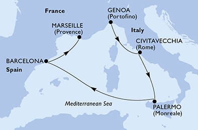 Visiting: Civitavecchia, Palermo, Barcelona, Marseille